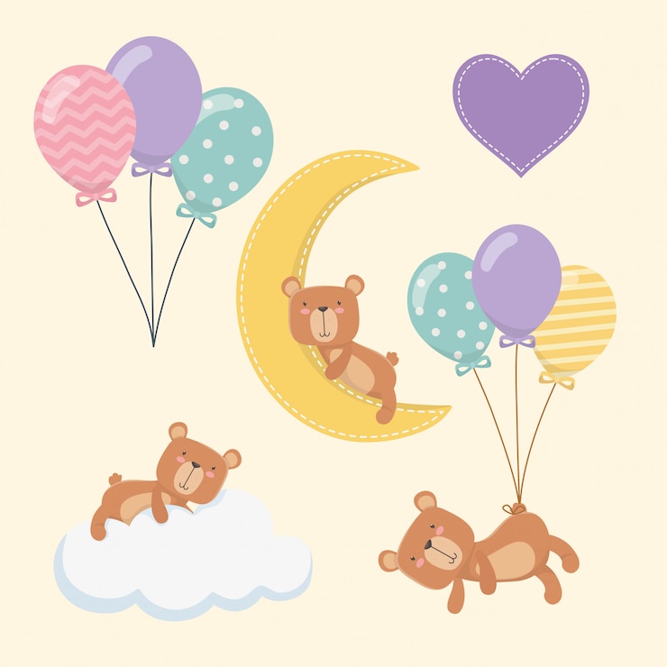 Vecteur gratuit carte de naissance avec des personnages de petits ours