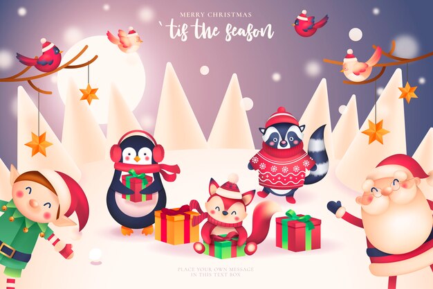 Carte de Noël drôle avec le père Noël et ses amis