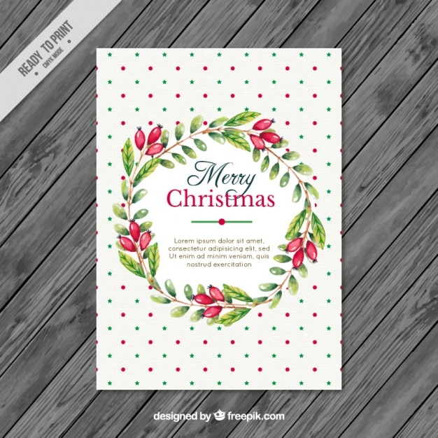 Carte De Noël élégante Avec Aquarelle Couronne De Fleurs