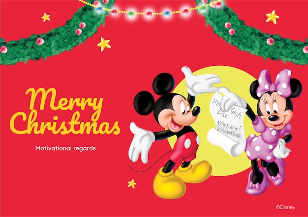 Vecteur gratuit carte de noël de mickey et minnie mouse