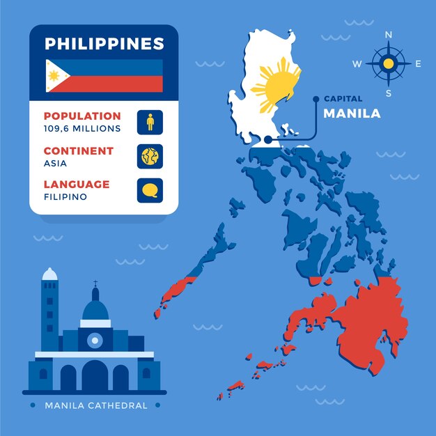 Carte des Philippines design plat