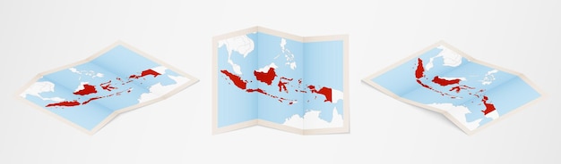Carte pliée de l'indonésie en trois versions différentes.