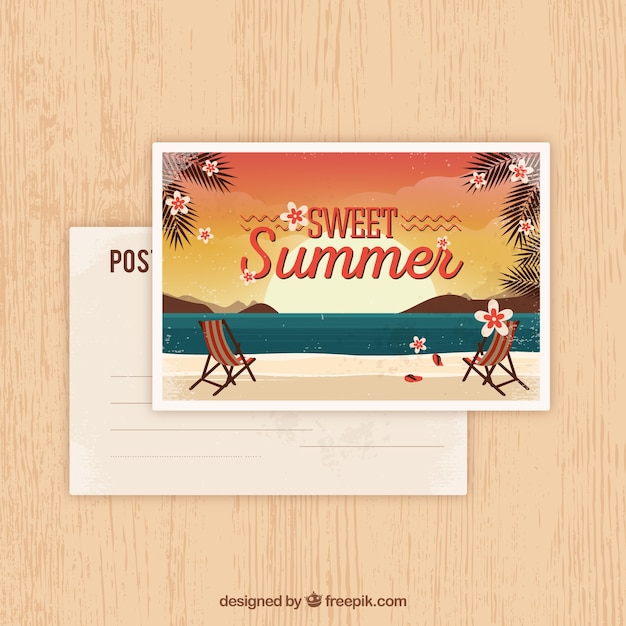 Vecteur gratuit carte postale d'été dans un style rétro