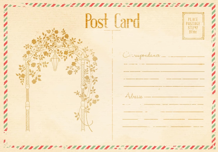 Vecteur gratuit carte postale florale vintage avec arc de roses.