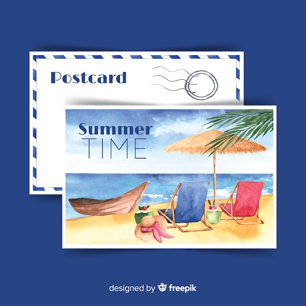 Vecteur gratuit carte postale de vacances d'été aquarelle