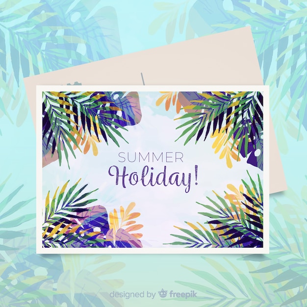 Vecteur gratuit carte postale de vacances d'été aquarelle
