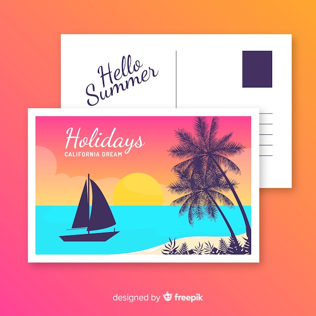 Vecteur gratuit carte postale de vacances d'été plat