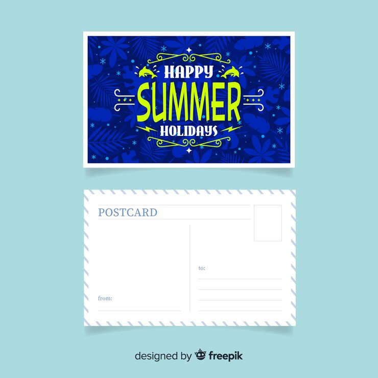 Vecteur gratuit carte postale de vacances d&#39;été plat