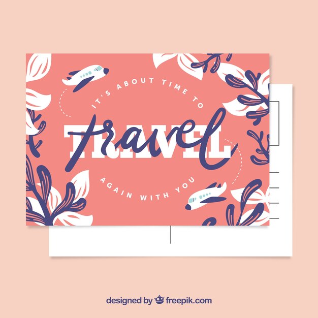 Vecteur gratuit carte postale de voyage au design plat