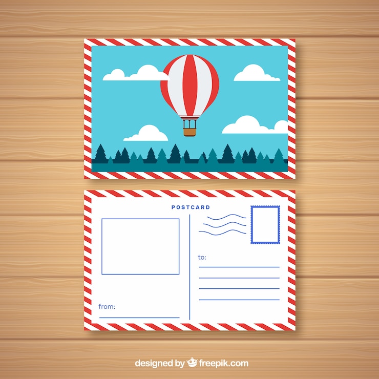 Vecteur gratuit carte postale de voyage avec ballon à air chaud