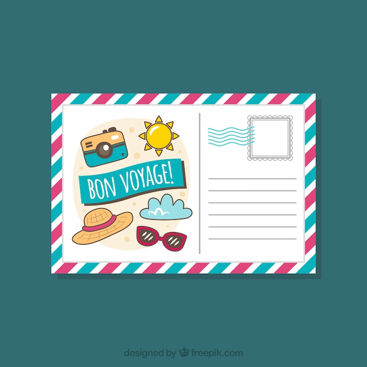 Vecteur gratuit carte postale de voyage avec destination