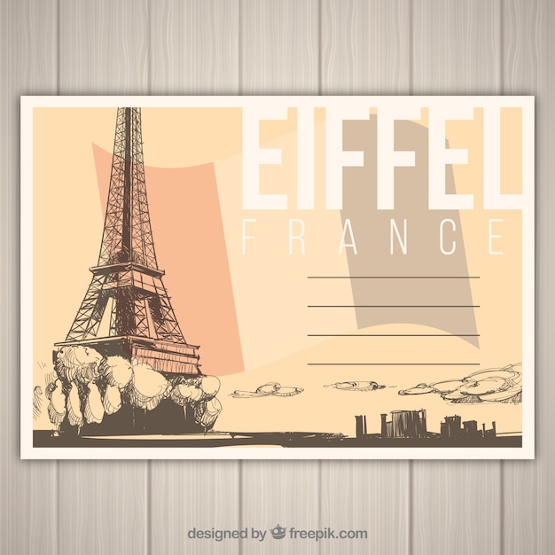 Carte Postale De Voyage Avec La Tour Eiffel Dans Un Style Dessiné à La Main