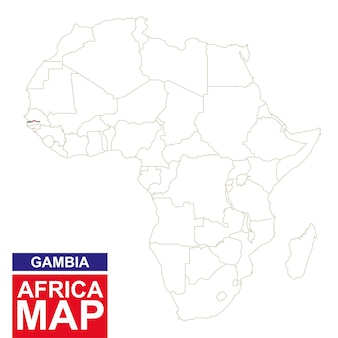 Carte profilée de l'afrique avec la gambie en surbrillance. carte et drapeau de la gambie sur la carte de l'afrique. illustration vectorielle.