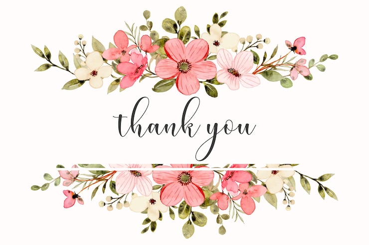 Vecteur gratuit carte de remerciement avec floral aquarelle rose blanc