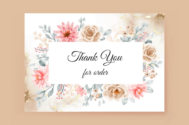 Carte de remerciement avec fond de cadre de fleurs