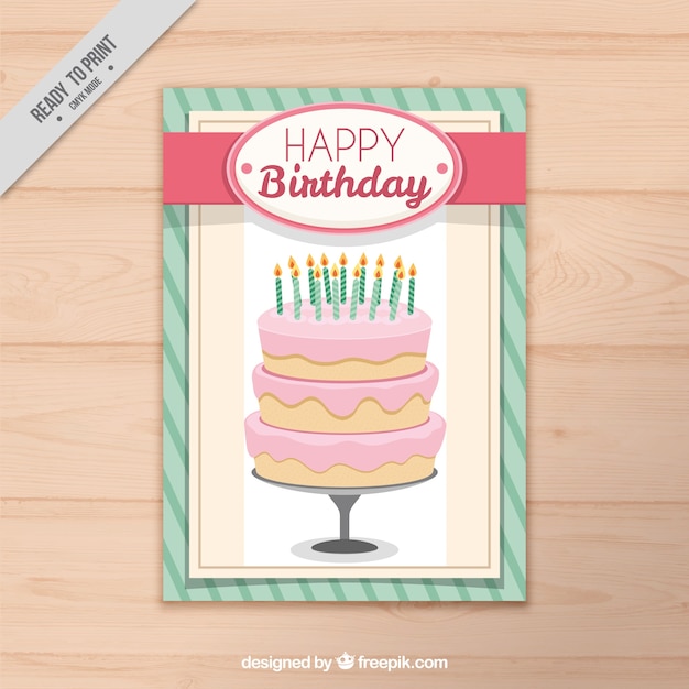 Carte Rétro Avec Gâteau D'anniversaire