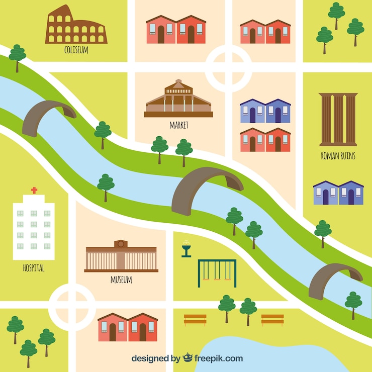 Vecteur gratuit carte de rome avec un design plat