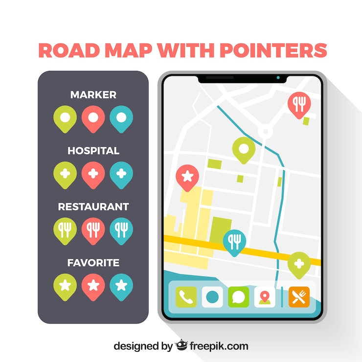 Vecteur gratuit carte routière avec des pointeurs dans le style plat