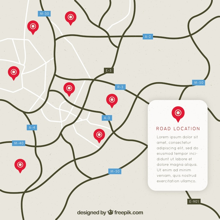 Vecteur gratuit carte routière avec des pointeurs