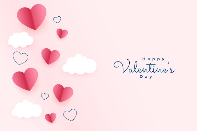 Carte de Saint Valentin avec coeurs et nuages en papier