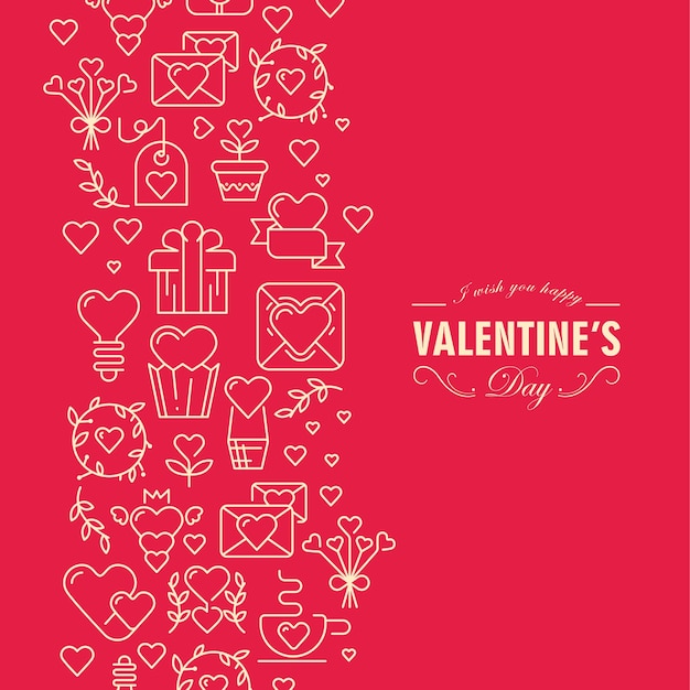 Vecteur gratuit carte de saint valentin de couleur rouge et blanc avec éléments et illustration de texte