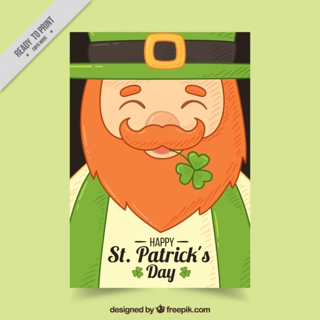 Carte De St Patrick Jour Avec Leprechaun Sourire