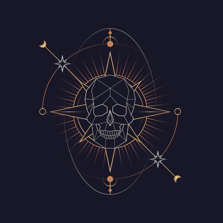 Vecteur gratuit carte de tarot astrologique crâne géométrique