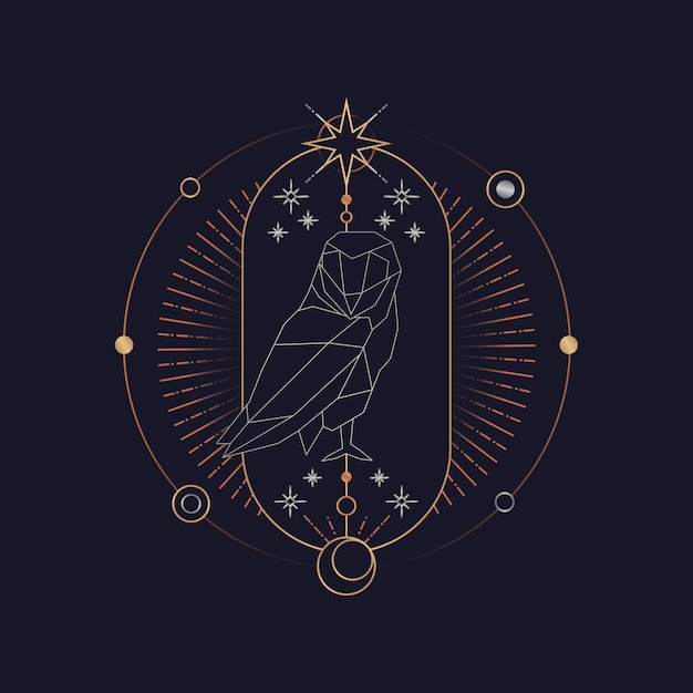 Carte de tarot astrologique hibou géométrique