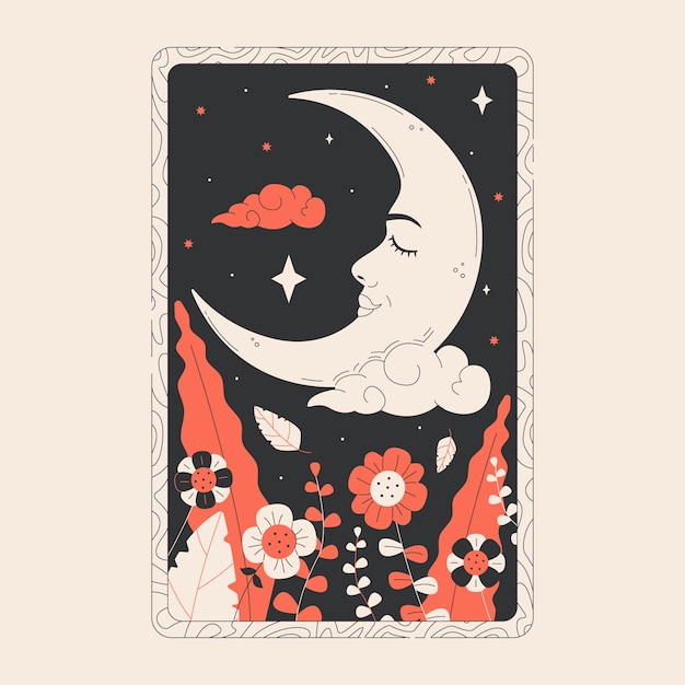 Vecteur gratuit carte de tarot de conception boho avec la lune