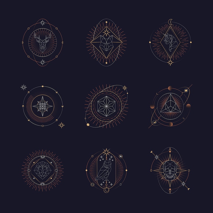 Vecteur gratuit carte de tarot de symboles astrologiques géométriques