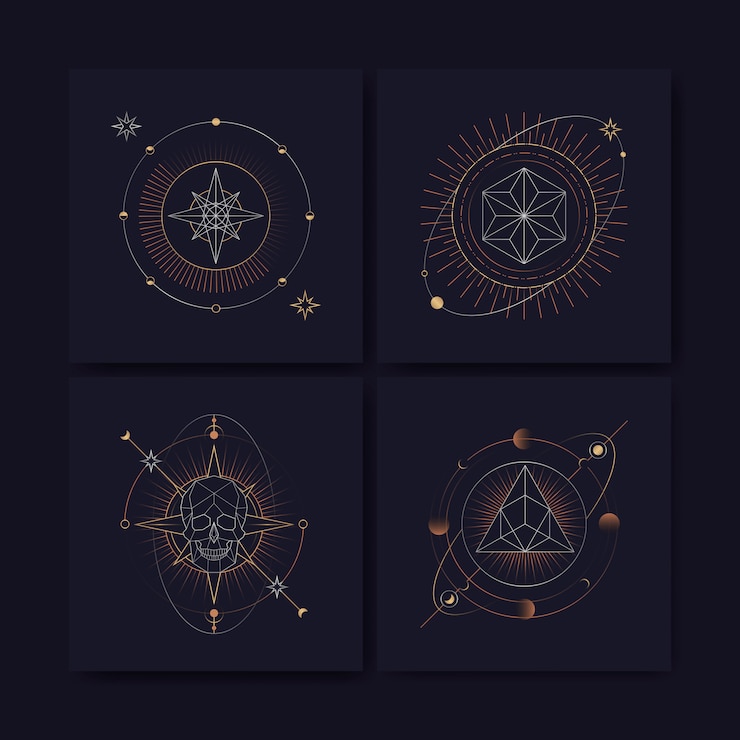 Vecteur gratuit carte de tarot de symboles astrologiques géométriques