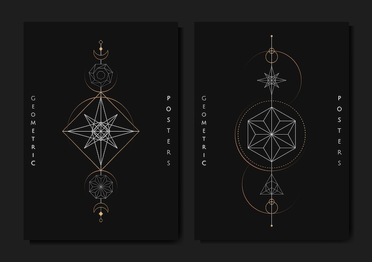 Vecteur gratuit carte de tarot de symboles astrologiques géométriques