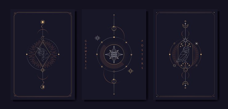 Vecteur gratuit carte de tarot de symboles astrologiques géométriques