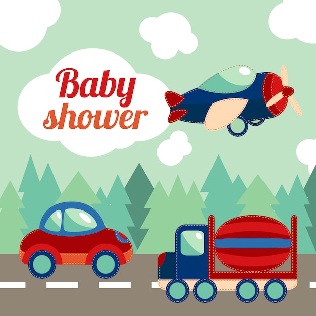 Vecteur gratuit carte de transport de jouets de douche de bébé