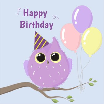 Carte De Vecteur De Joyeux Anniversaire De Chouette Mauve Mignon Vecteur Premium Carte De Vecteur De Joyeux Anniversaire De Chouette Mauve Mignon Vecteur Premium
