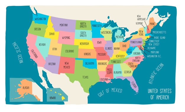 Carte Vectorielle Des Etats Unis D Amerique Vecteur Premium