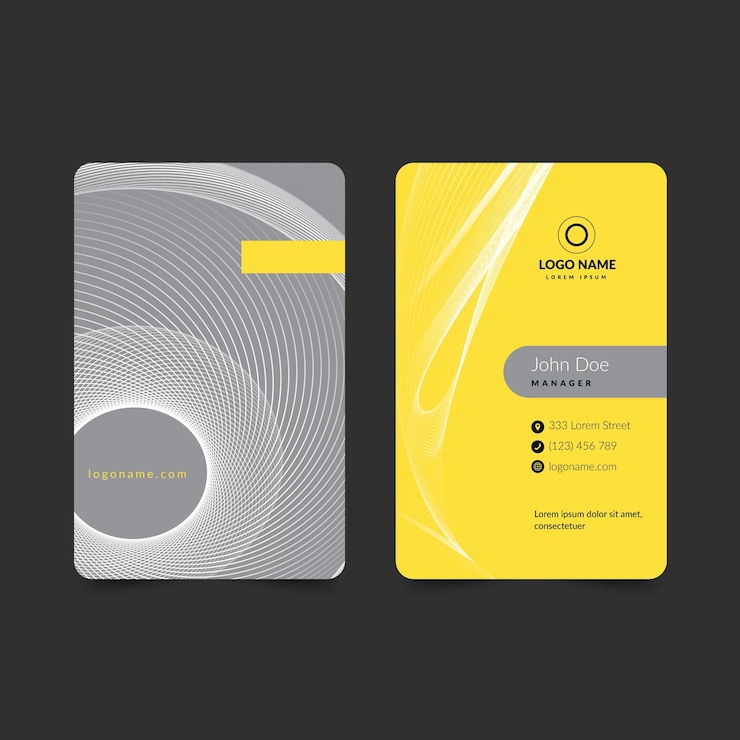 Vecteur gratuit carte de visite abstraite verticale jaune et grise