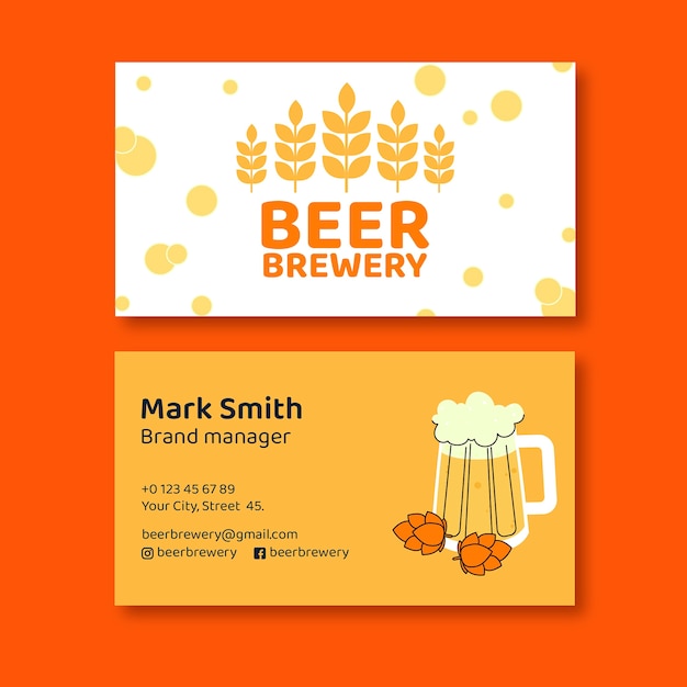 Vecteur gratuit carte de visite de bar à bière dessiné à la main