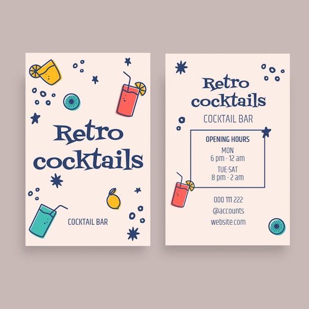 Vecteur gratuit carte de visite de barman de cocktail rétro dessiné à la main