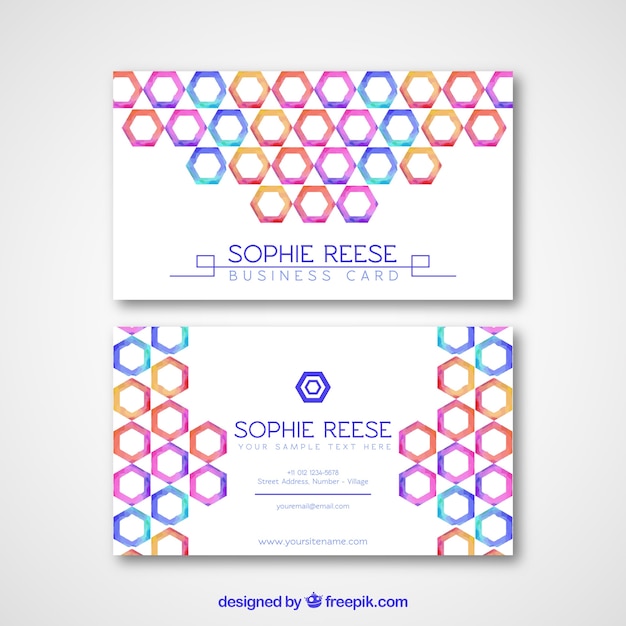Vecteur gratuit carte de visite avec des hexagones colorés