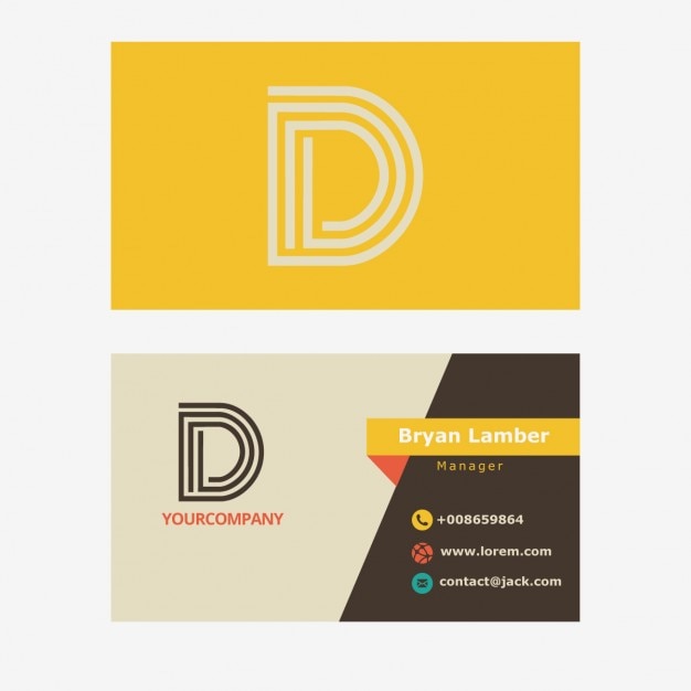 Vecteur gratuit carte de visite jaune avec lettre d logo