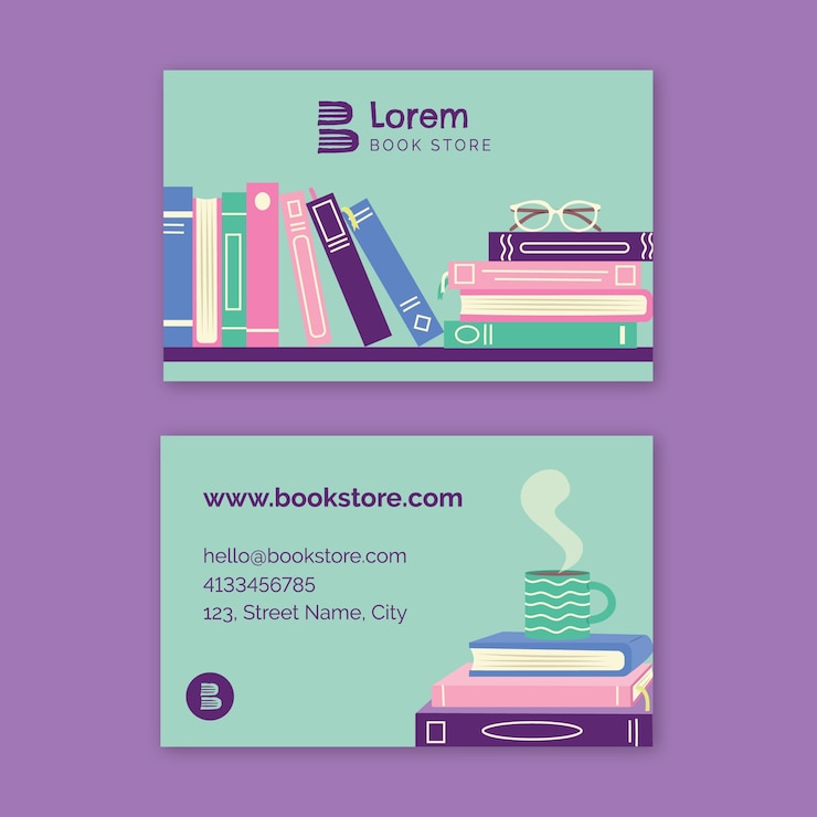 Vecteur gratuit carte de visite de librairie dessinée à la main