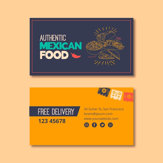 Vecteur gratuit carte de visite pour restaurant de cuisine mexicaine