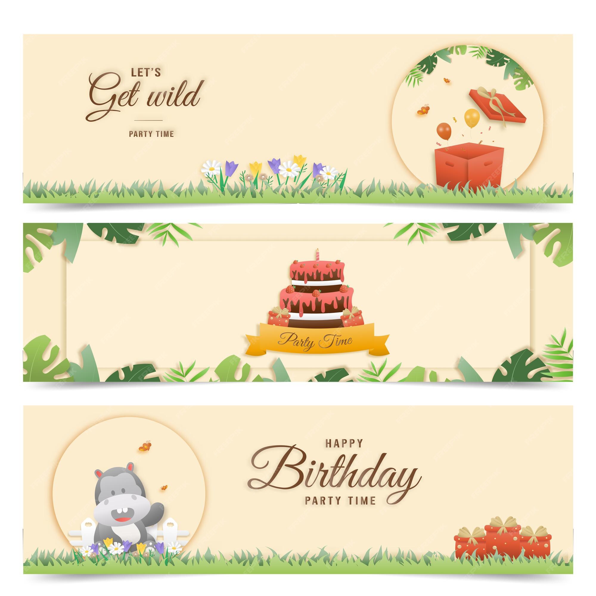Carte De Voeux D Anniversaire D Invitation Avec Un Animal Mignon Les Animaux De La Jungle Celebrent L Anniversaire Des Enfants Et L Illustration Vectorielle De Style Art Papier D Invitation De Modele Vecteur Premium