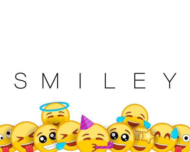 Carte De Voeux Anniversaire Sourire Heureux Ou Fond De Smiley Avec Des Emoticones Jaunes D Expressions Faciales Droles Et Heureux Vecteur Premium