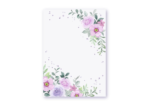 Vecteur gratuit carte de voeux avec cadre floral violet aquarelle