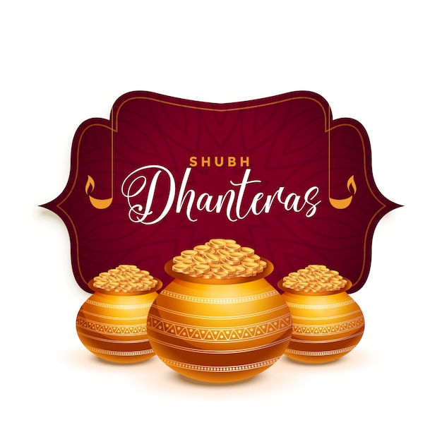 Vecteur gratuit carte de voeux du festival dhanteras avec pot doré