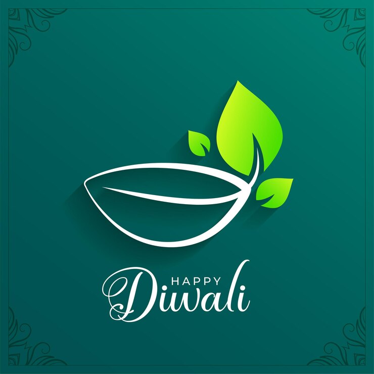 Vecteur gratuit carte de voeux eco diwali verte élégante avec un design créatif diya