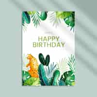 Vecteur gratuit carte de voeux de fête d'anniversaire jungle aquarelle