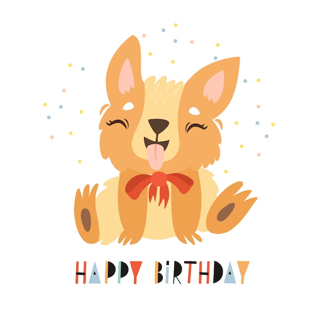 Vecteur gratuit carte de voeux de joyeux anniversaire avec un mignon personnage doggy corgi